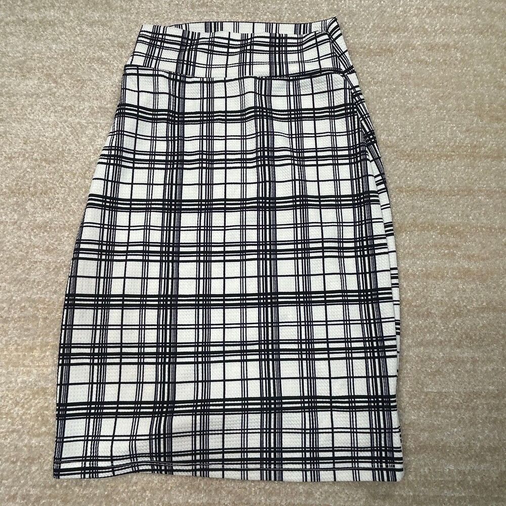 Cali USA Skirt Womens S White Black Plaid Pencil High Waist Stretch Made in USA